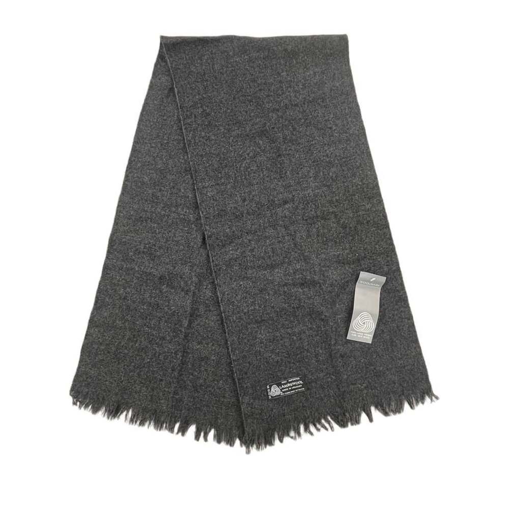 Vintage 90s Woolmark 100% Lambswool Gray Fringed Winter Scarf 12x54